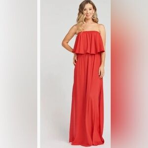 Show Me Your MuMu Red Ruffled Tiered Strapless Maxi Dress Women’s Medium NWT